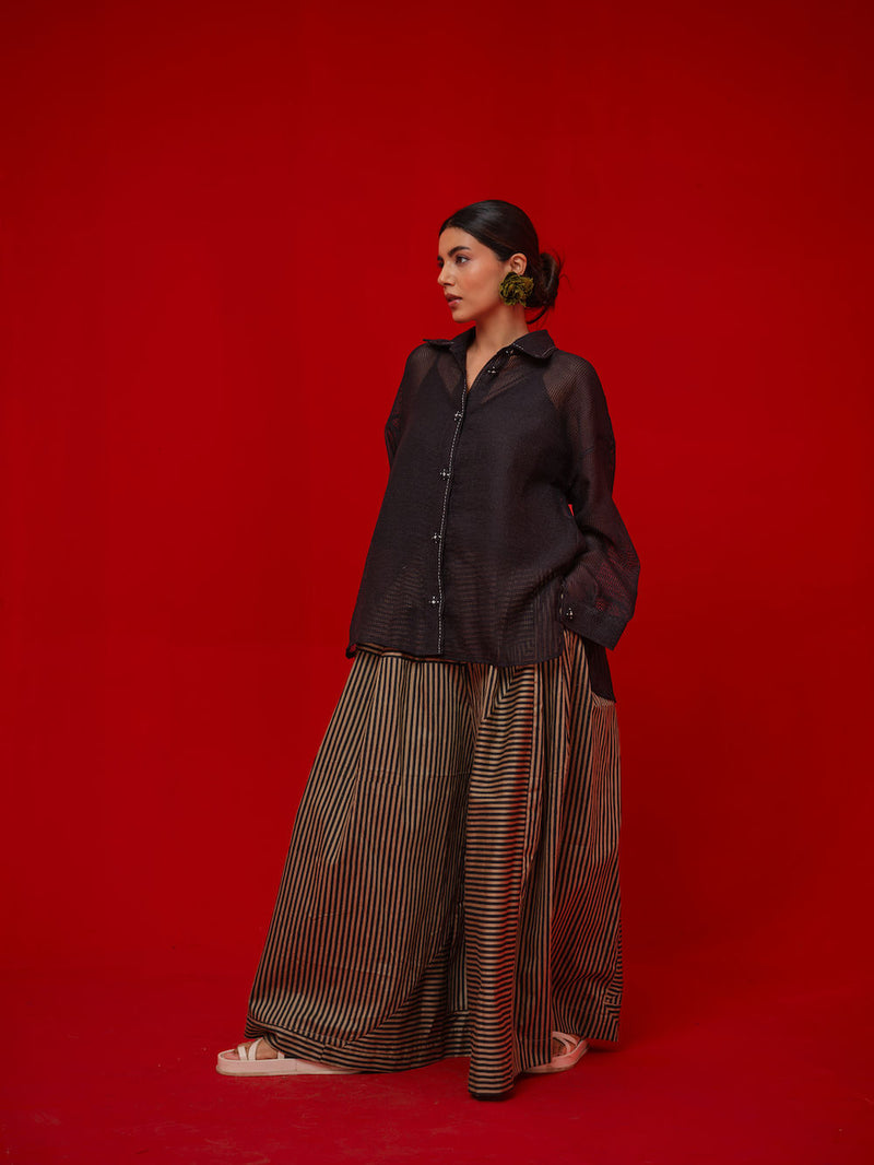 Float Pants-Beige + Black italian cotton pant/trouser by Stoique in beige, black for women Worldwide