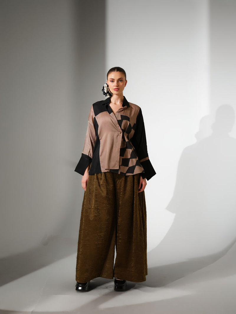 Dew Pants-Moss Green crushed satin pant/trouser by Stoique in moss green for women Worldwide