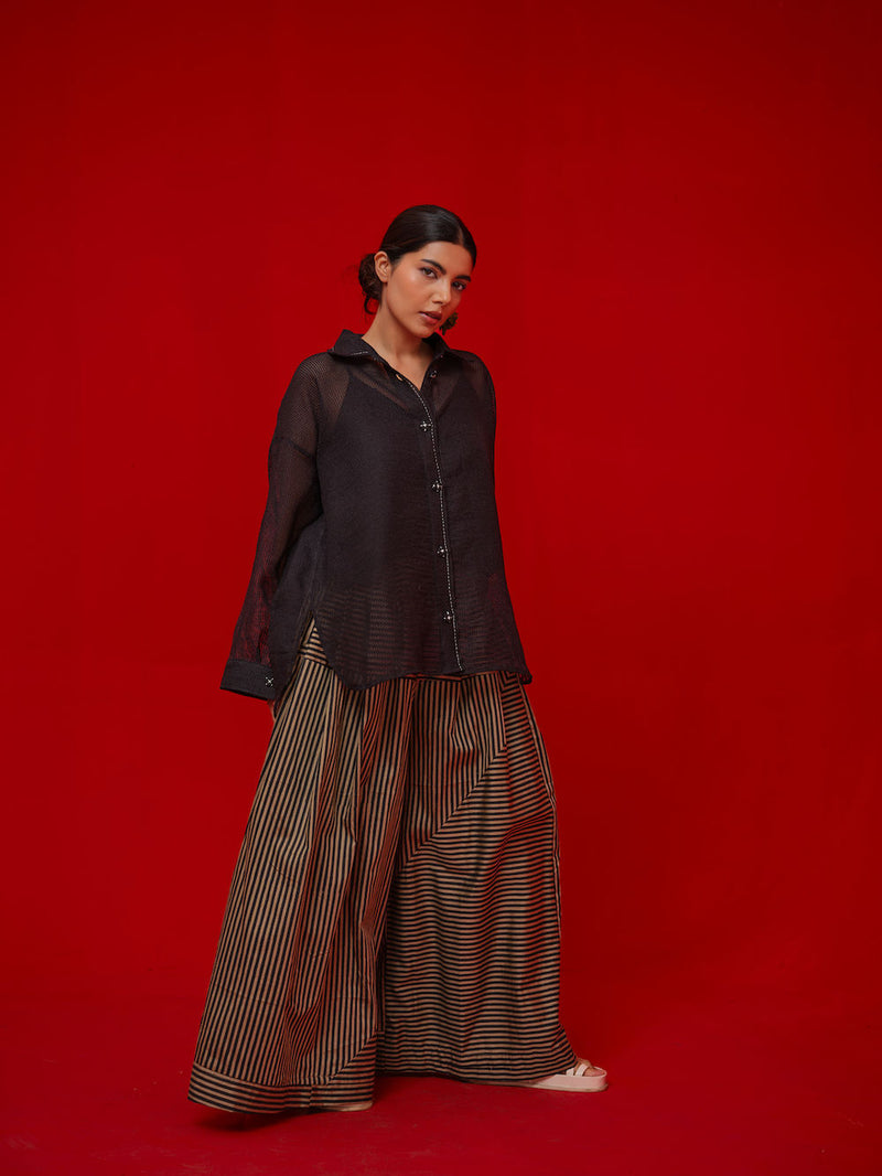 Float Shirt-Black handwoven cotton top/shirt by Stoique in black for women Worldwide