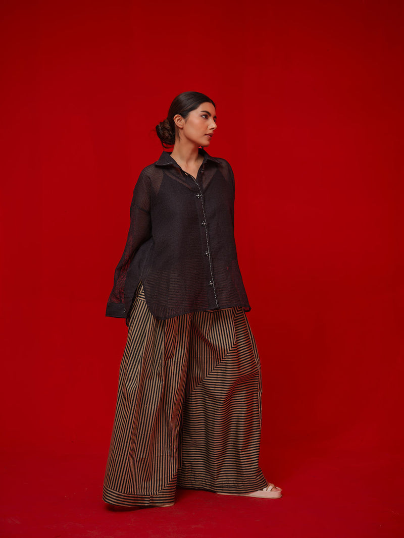 Float Shirt-Black handwoven cotton top/shirt by Stoique in black for women Worldwide