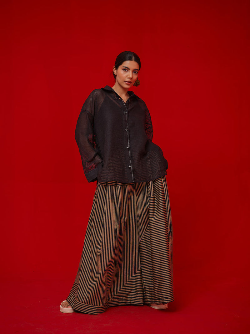 Float Pants-Beige + Black italian cotton pant/trouser by Stoique in beige, black for women Worldwide