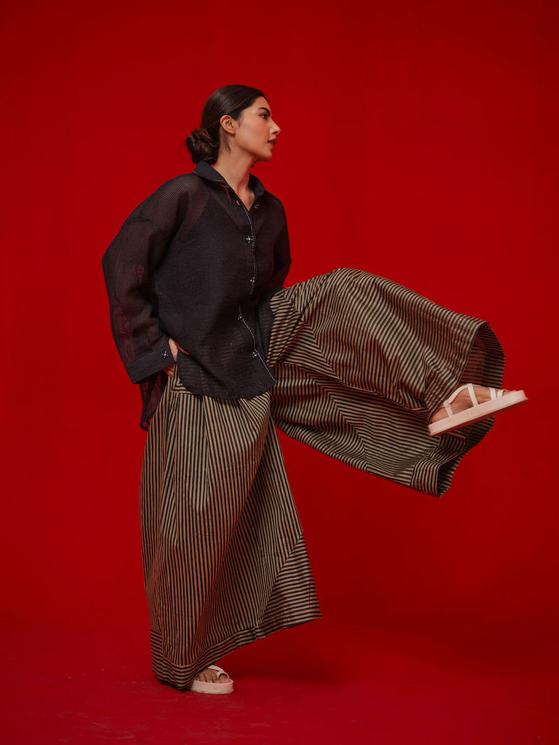 Float Pants-Beige + Black italian cotton pant/trouser by Stoique in beige, black for women Worldwide
