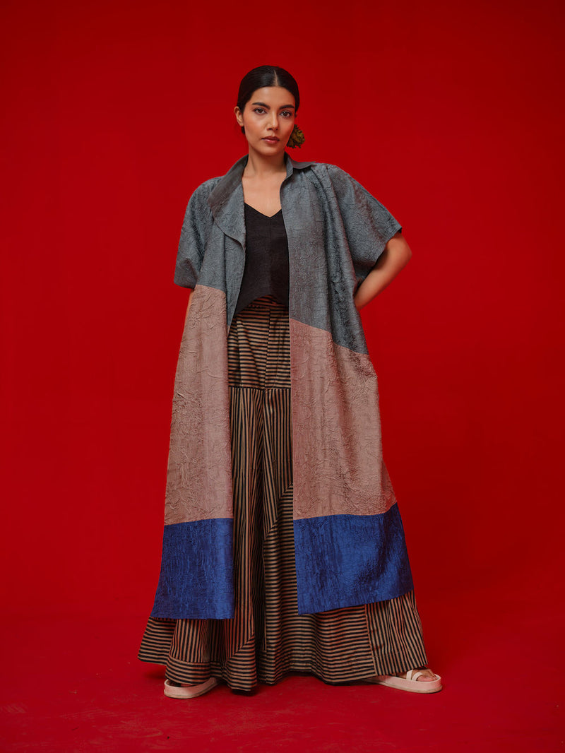 Awaken Tunic-Teal + Grey + Water Blue crushed silk tunics/kaftan by Stoique in teal, grey, blue for women Worldwide