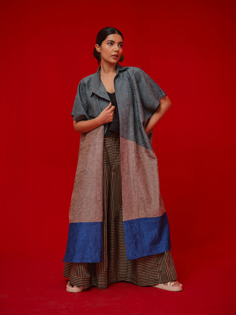 Awaken Tunic-Teal + Grey + Water Blue crushed silk tunics/kaftan by Stoique in teal, grey, blue for women Worldwide