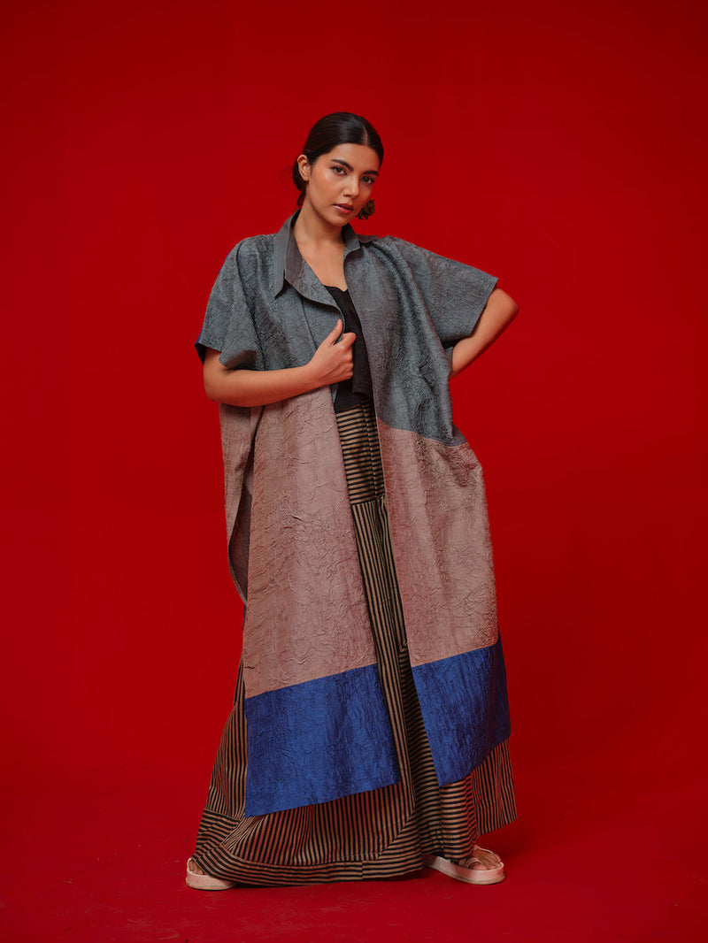 Awaken Tunic-Teal + Grey + Water Blue crushed silk tunics/kaftan by Stoique in teal, grey, blue for women Worldwide