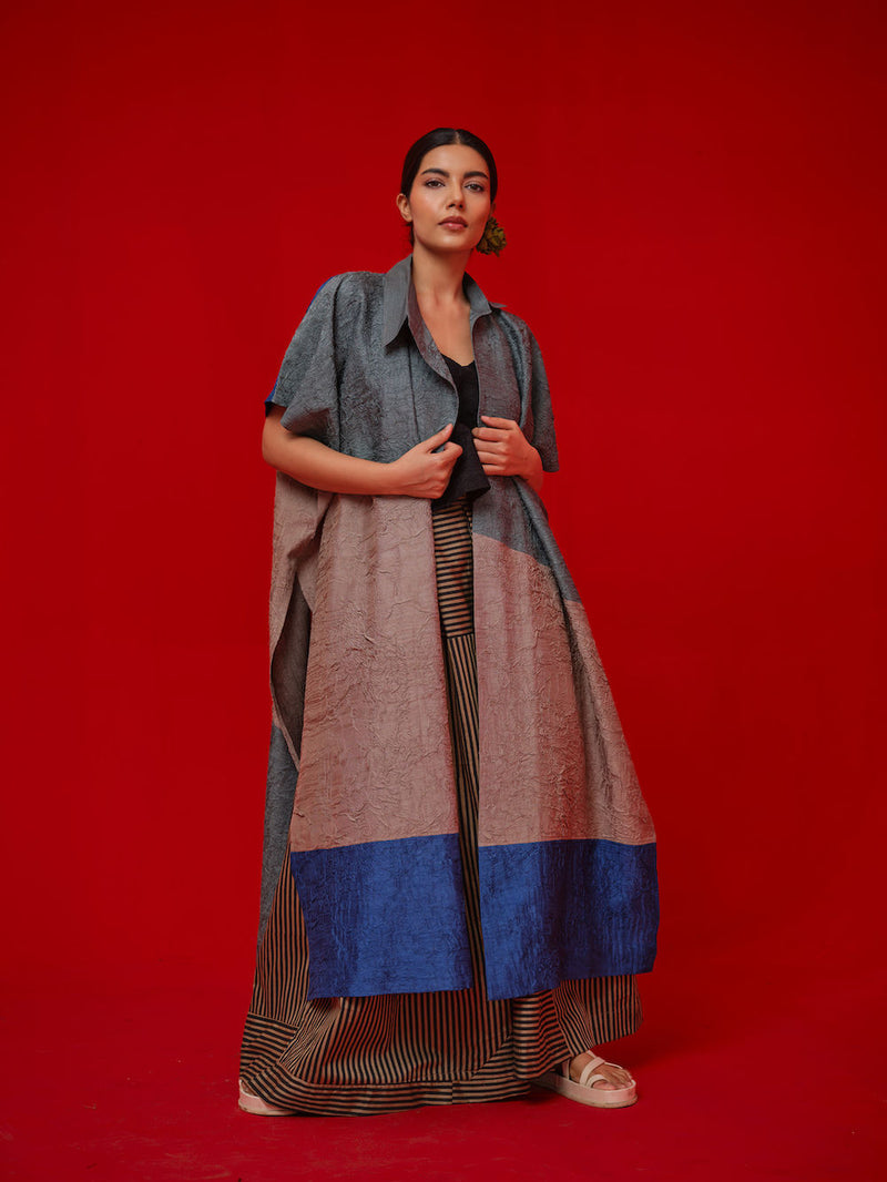 Awaken Tunic-Teal + Grey + Water Blue crushed silk tunics/kaftan by Stoique in teal, grey, blue for women Worldwide