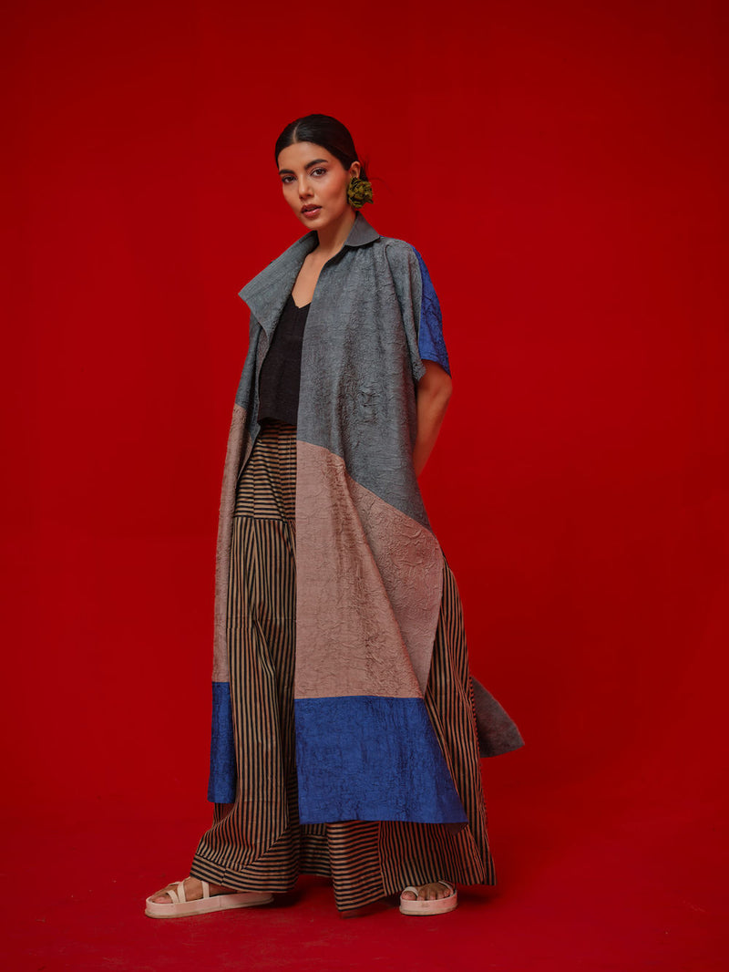 Awaken Tunic-Teal + Grey + Water Blue crushed silk tunics/kaftan by Stoique in teal, grey, blue for women Worldwide