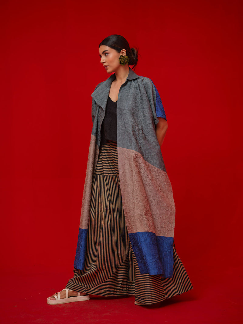Awaken Tunic-Teal + Grey + Water Blue crushed silk tunics/kaftan by Stoique in teal, grey, blue for women Worldwide
