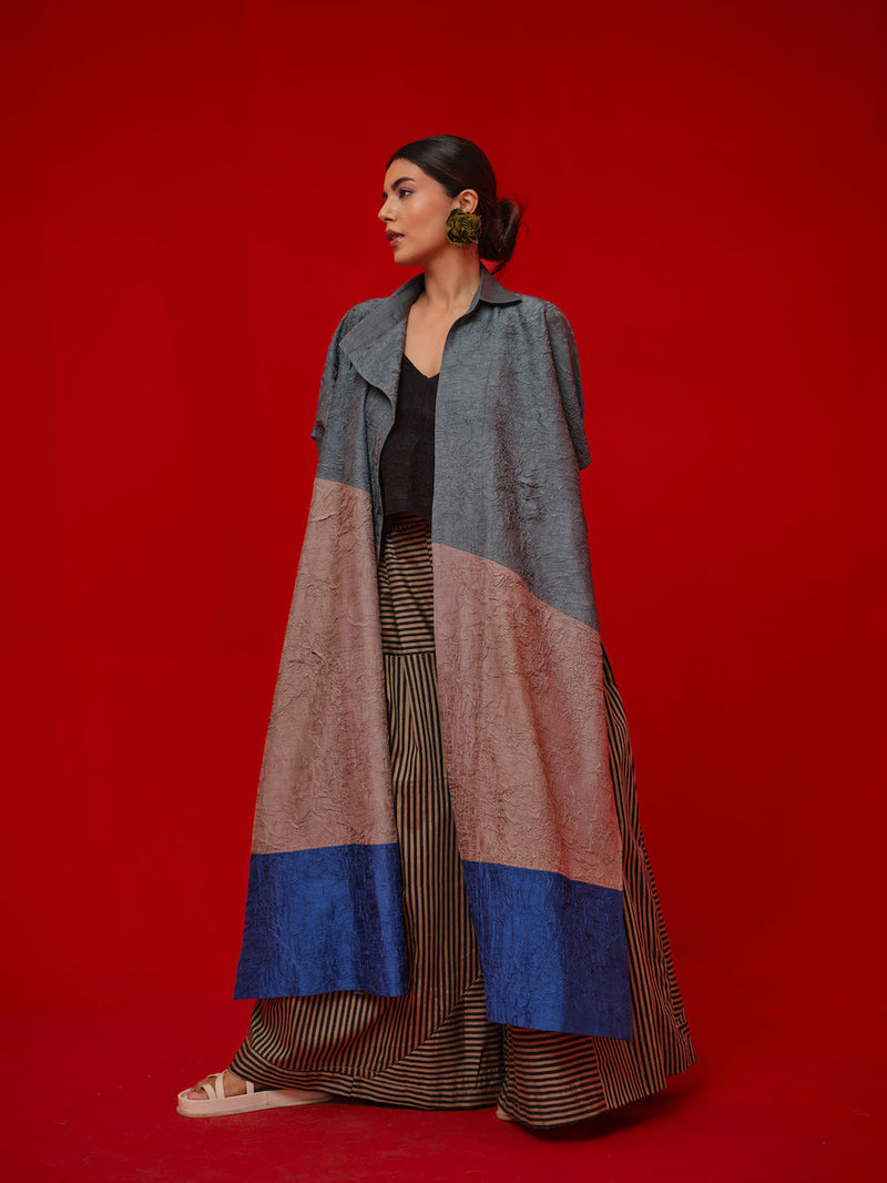 Awaken Tunic-Teal + Grey + Water Blue crushed silk tunics/kaftan by Stoique in teal, grey, blue for women Worldwide