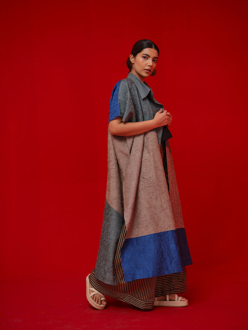 Awaken Tunic-Teal + Grey + Water Blue crushed silk tunics/kaftan by Stoique in teal, grey, blue for women Worldwide