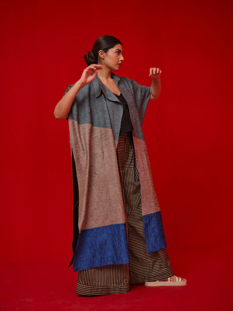 Awaken Tunic-Teal + Grey + Water Blue crushed silk tunics/kaftan by Stoique in teal, grey, blue for women Worldwide
