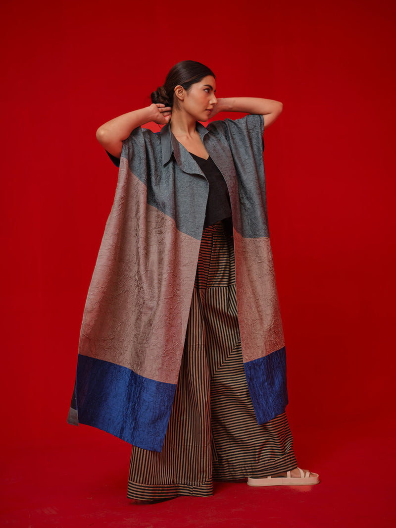 Awaken Tunic-Teal + Grey + Water Blue crushed silk tunics/kaftan by Stoique in teal, grey, blue for women Worldwide