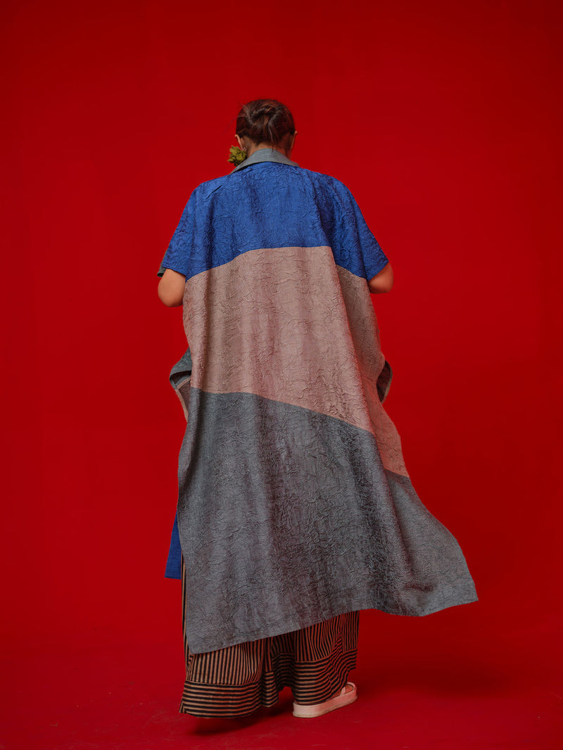 Awaken Tunic-Teal + Grey + Water Blue crushed silk tunics/kaftan by Stoique in teal, grey, blue for women Worldwide