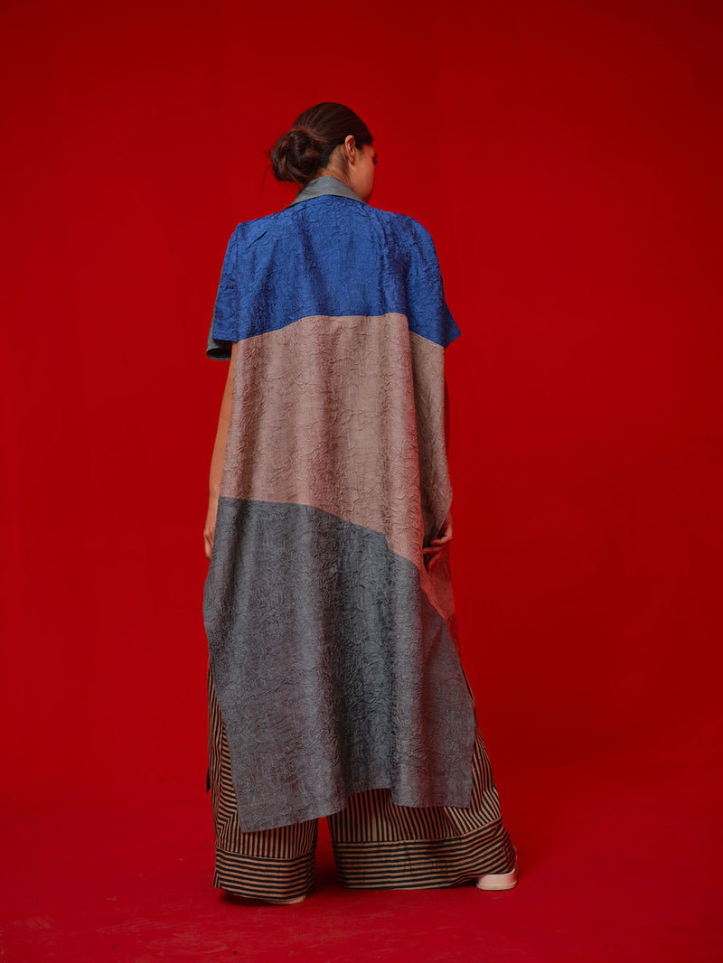 Awaken Tunic-Teal + Grey + Water Blue crushed silk tunics/kaftan by Stoique in teal, grey, blue for women Worldwide