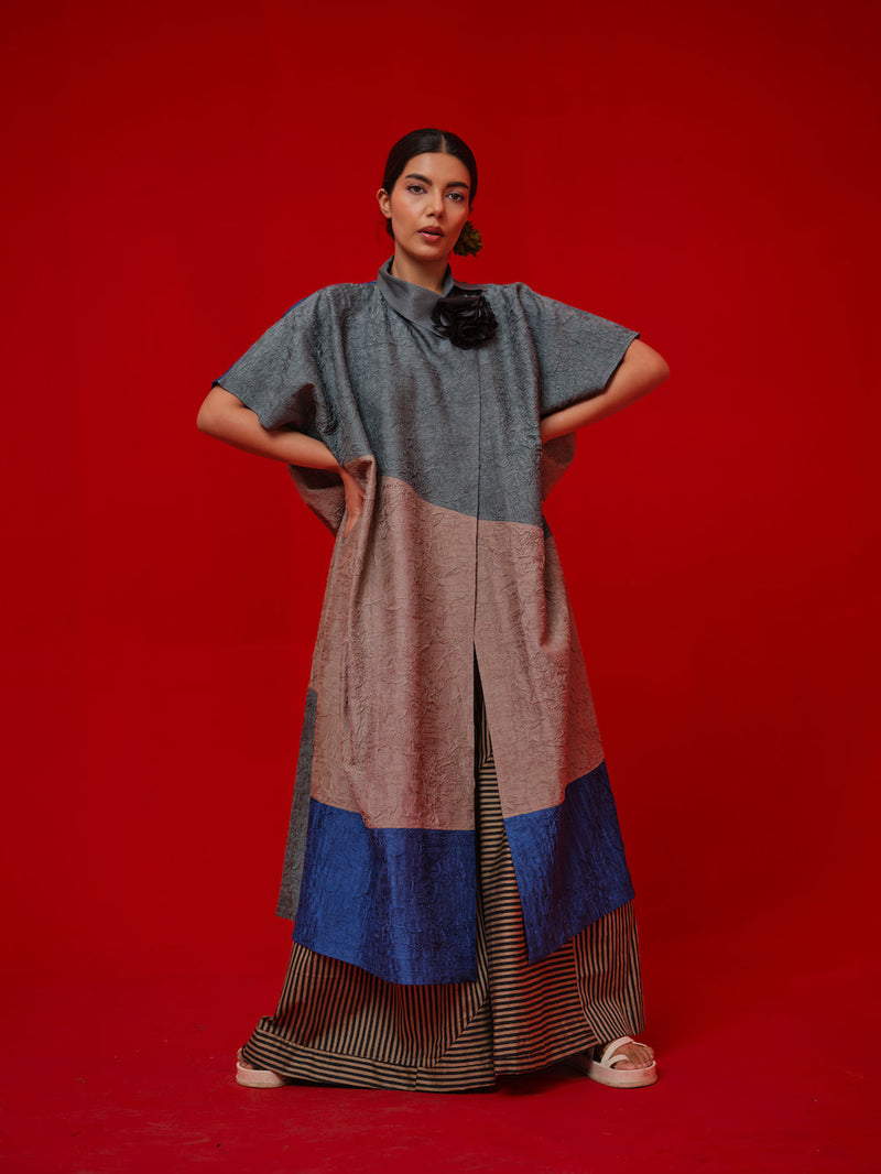 Awaken Tunic-Teal + Grey + Water Blue crushed silk tunics/kaftan by Stoique in teal, grey, blue for women Worldwide