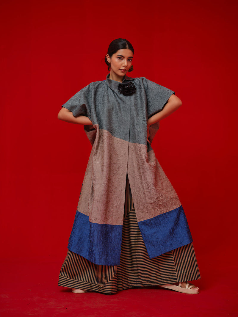 Awaken Tunic-Teal + Grey + Water Blue crushed silk tunics/kaftan by Stoique in teal, grey, blue for women Worldwide