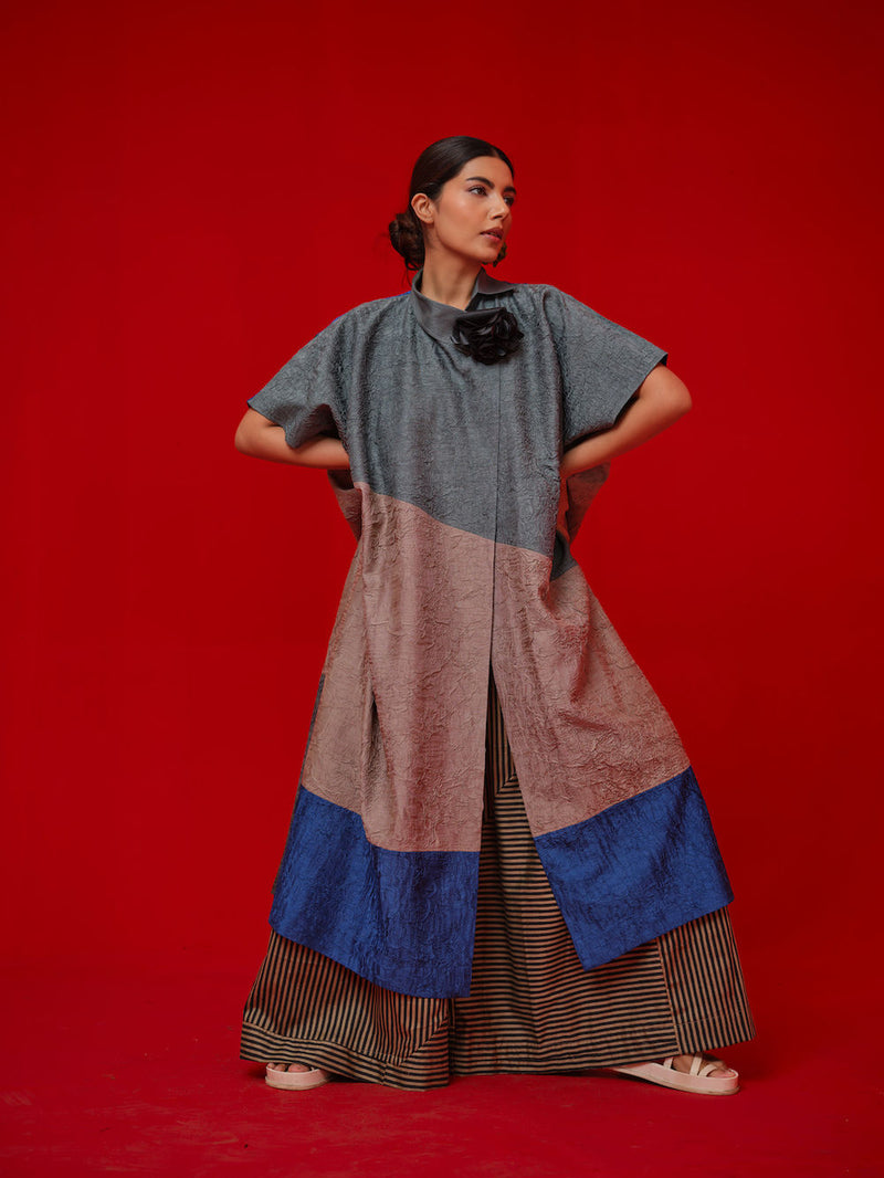Awaken Tunic-Teal + Grey + Water Blue crushed silk tunics/kaftan by Stoique in teal, grey, blue for women Worldwide