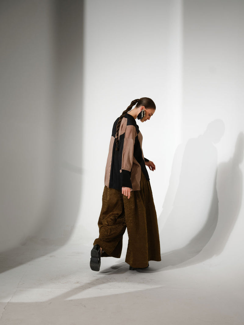 Dew Pants-Moss Green crushed satin pant/trouser by Stoique in moss green for women Worldwide