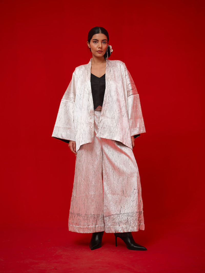 Muse Overlay-White + Black crushed silk jacktes and overlays by Stoique in white, black for women Worldwide