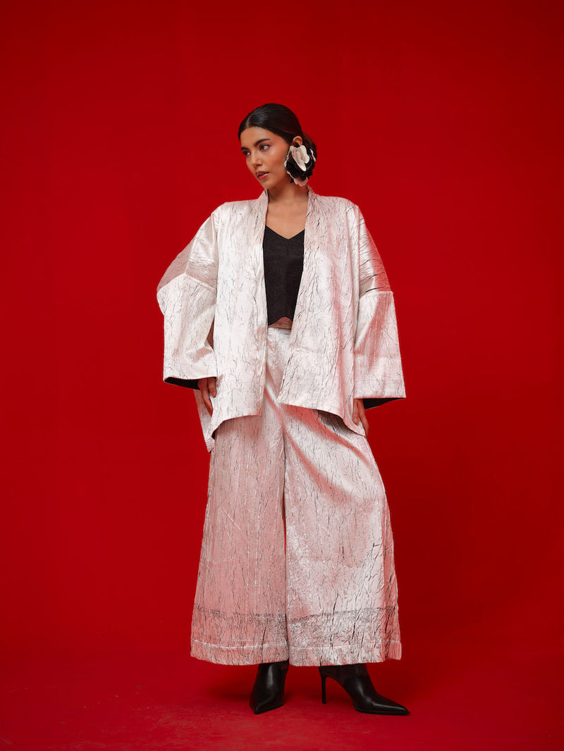 Muse Overlay-White + Black crushed silk jacktes and overlays by Stoique in white, black for women Worldwide