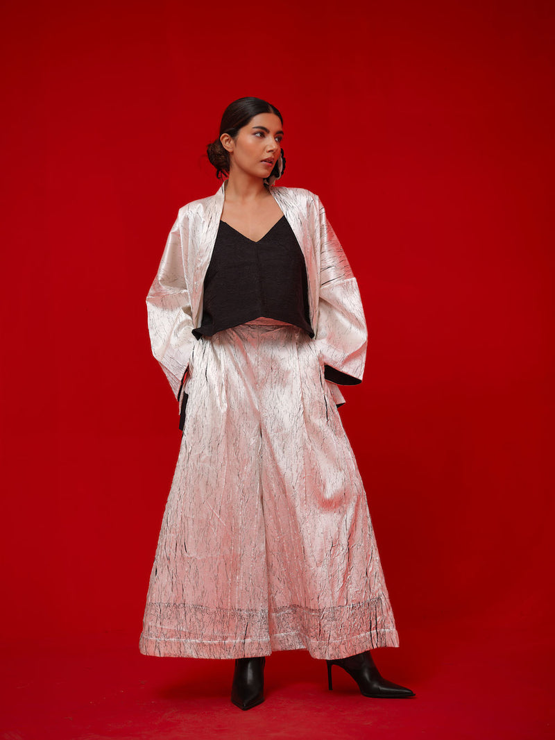 Muse Overlay-White + Black crushed silk jacktes and overlays by Stoique in white, black for women Worldwide