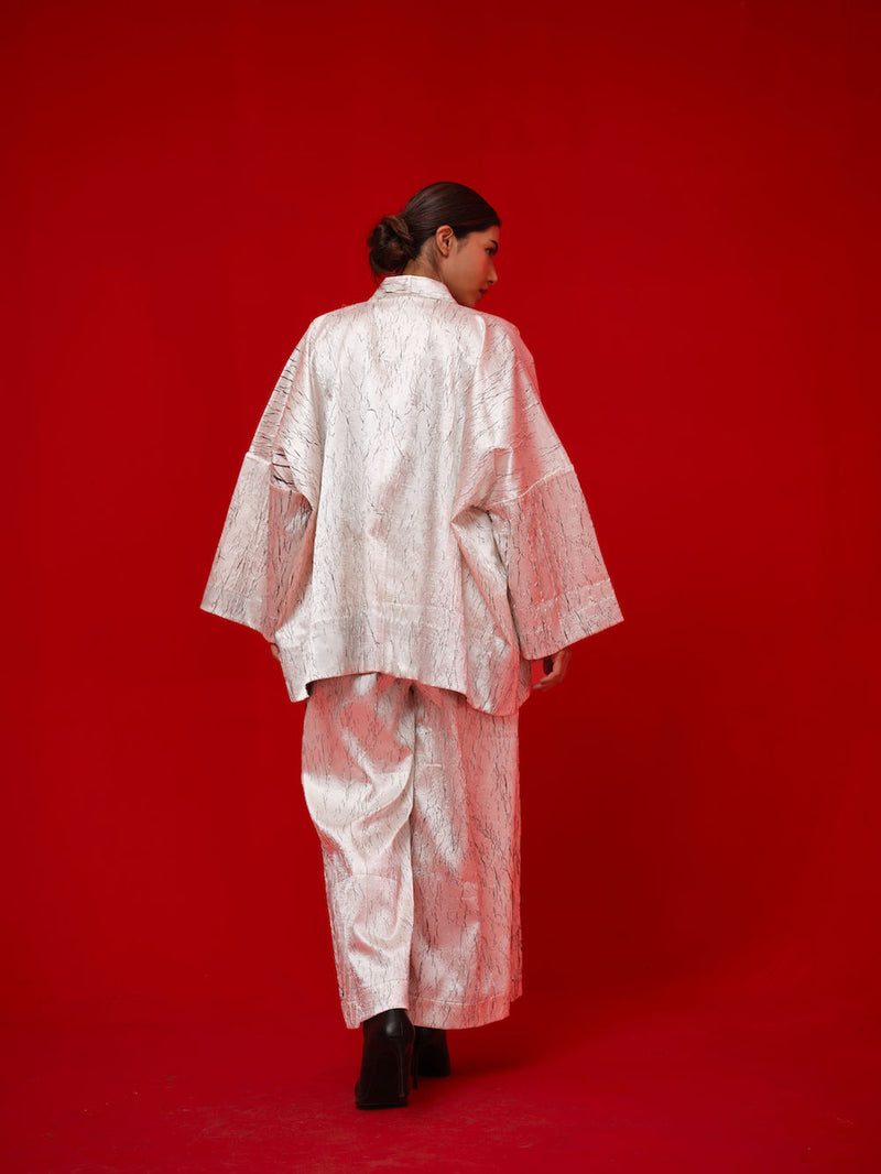 Muse Pants-White + Black crushed silk pant/trouser by Stoique in white, black for women Worldwide
