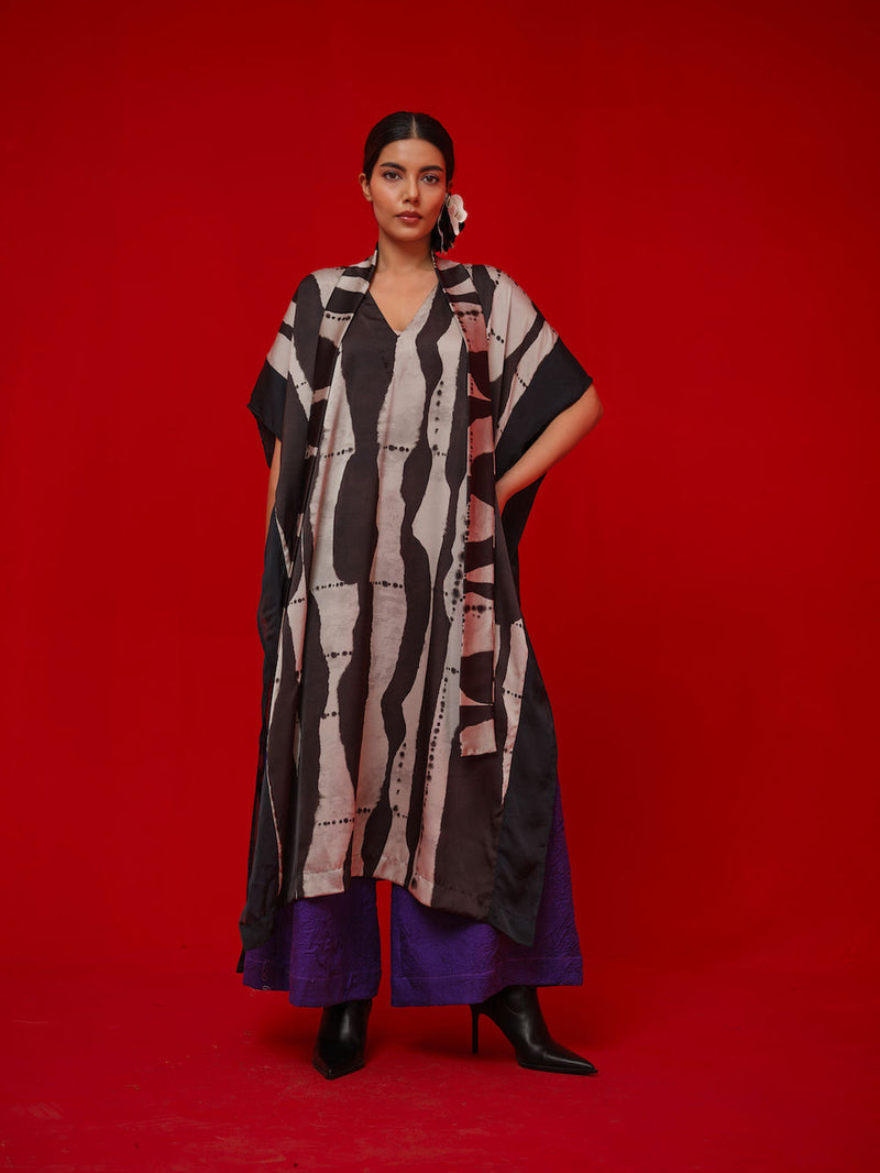 Discover Kaftaan-Black + Grey satin tunics/kaftan by Stoique in black, grey for women Worldwide