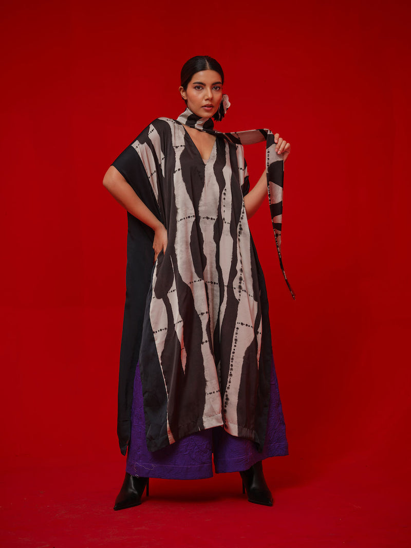 Discover Kaftaan-Black + Grey satin tunics/kaftan by Stoique in black, grey for women Worldwide