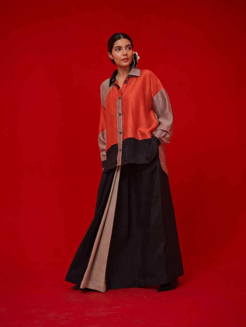 Mist CB Skirt-Black + Grey mysore silk pant/trouser by Stoique in black, grey for women Worldwide