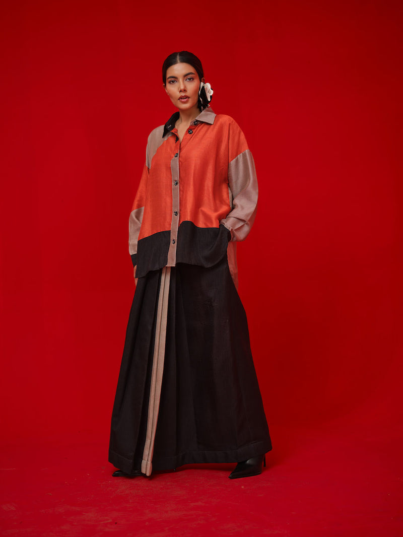 Mist CB Skirt-Black + Grey mysore silk pant/trouser by Stoique in black, grey for women Worldwide