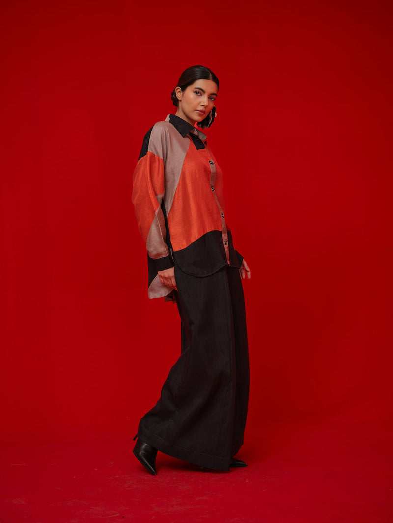 Mist CB Skirt-Black + Grey mysore silk pant/trouser by Stoique in black, grey for women Worldwide