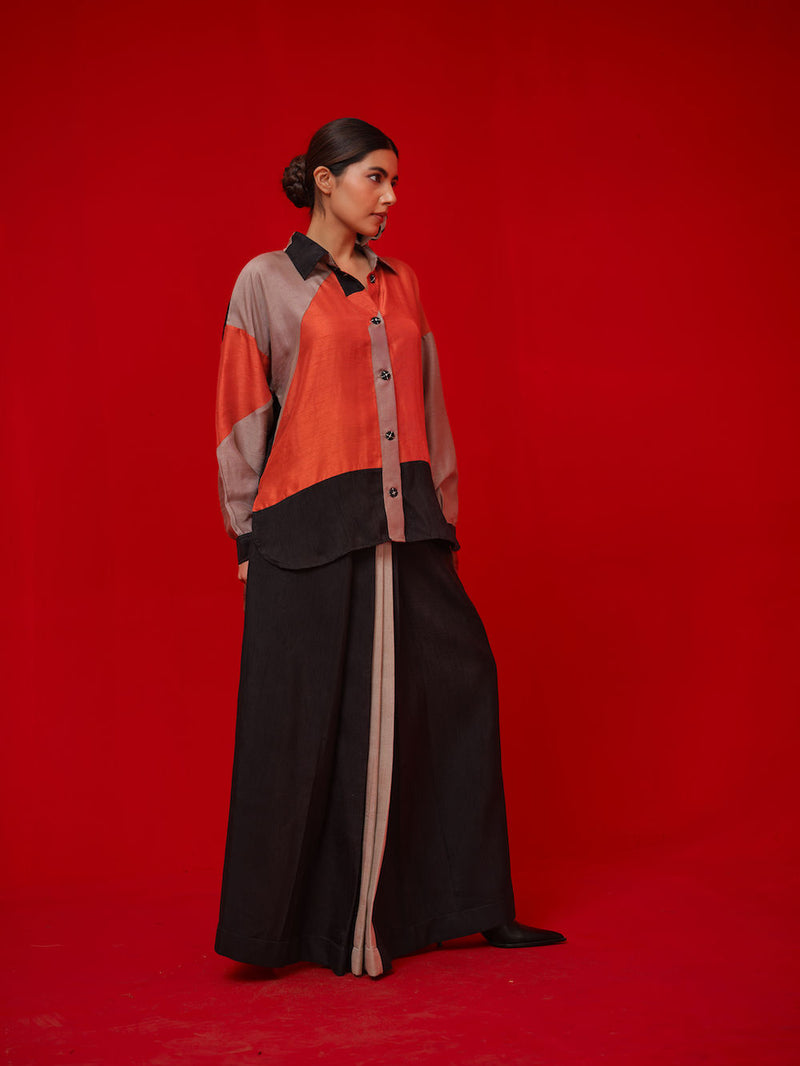Mist CB Skirt-Black + Grey mysore silk pant/trouser by Stoique in black, grey for women Worldwide