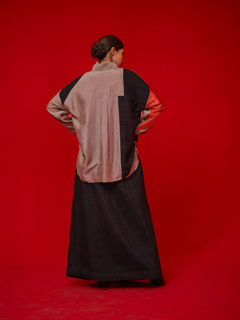 Mist CB Skirt-Black + Grey mysore silk pant/trouser by Stoique in black, grey for women Worldwide