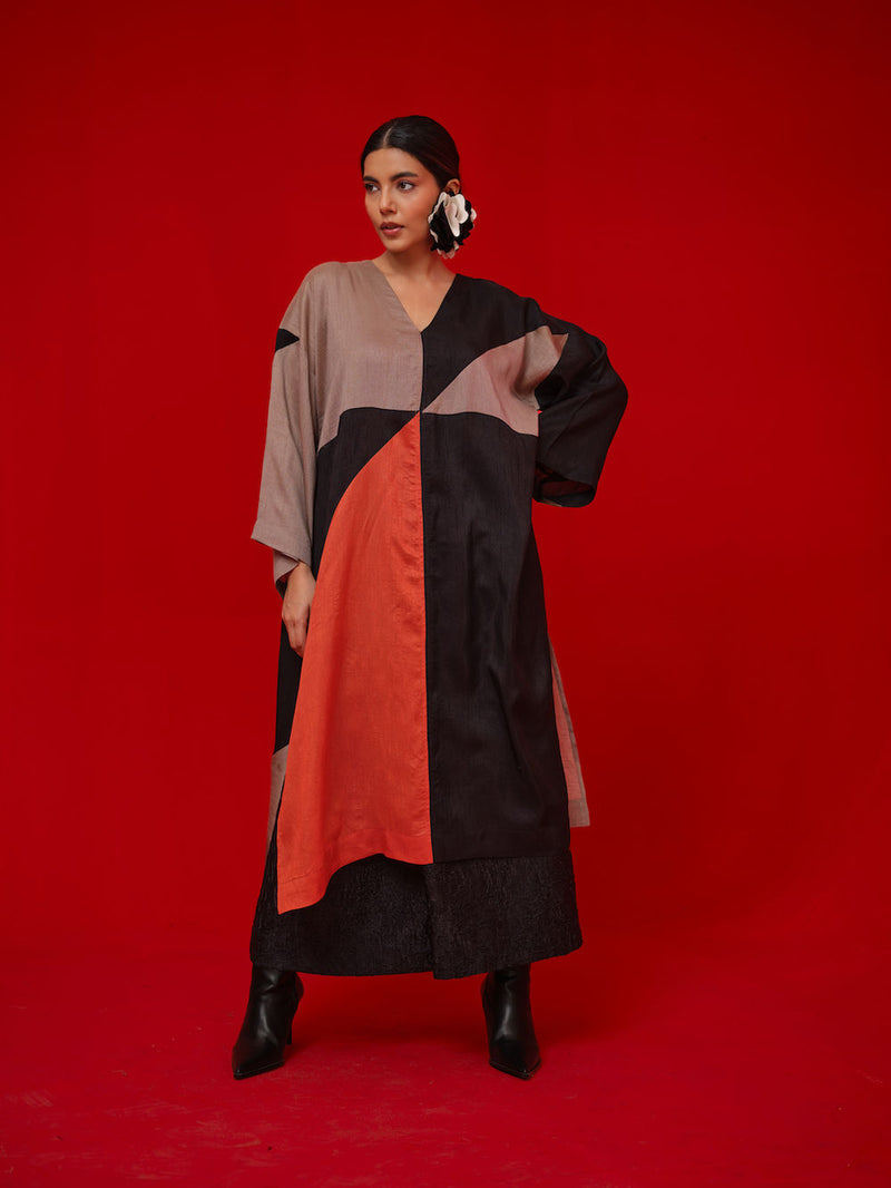 Ponder Tunic-Black + Orange + Grey mysore silk tunics/kaftan by Stoique in black, orange, grey for women Worldwide