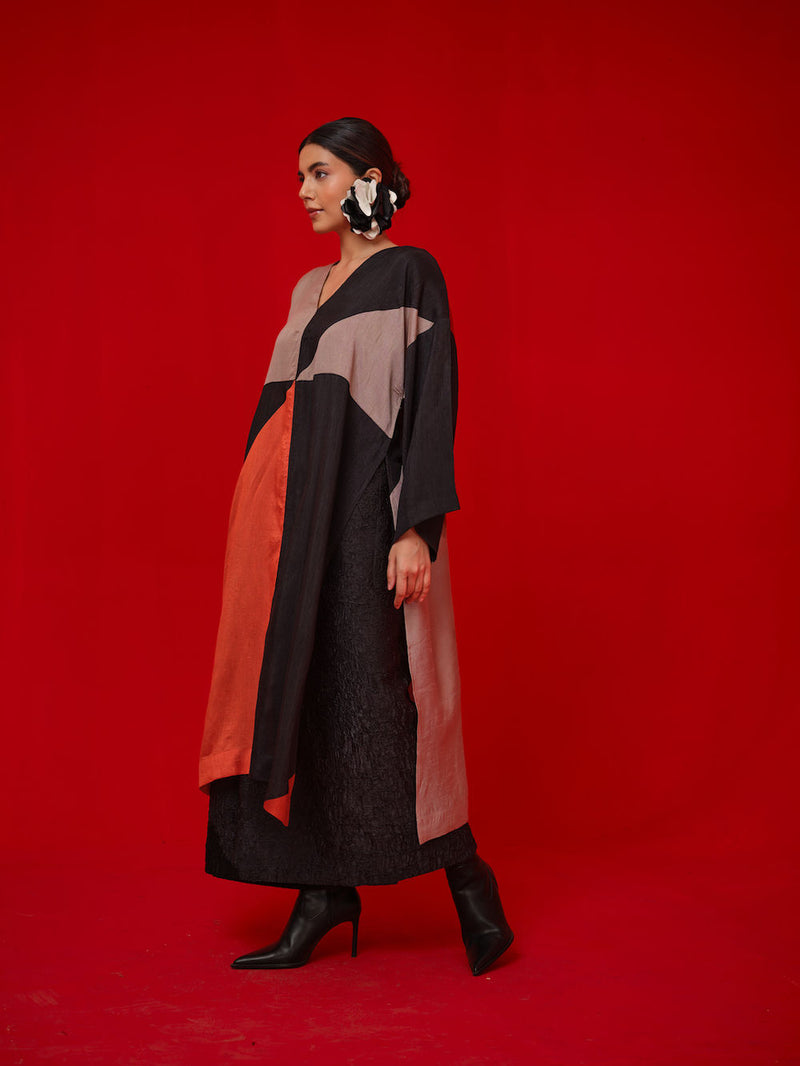 Ponder Tunic-Black + Orange + Grey mysore silk tunics/kaftan by Stoique in black, orange, grey for women Worldwide