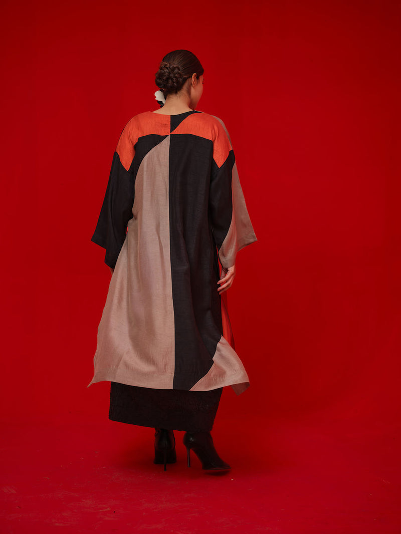 Ponder Tunic-Black + Orange + Grey mysore silk tunics/kaftan by Stoique in black, orange, grey for women Worldwide