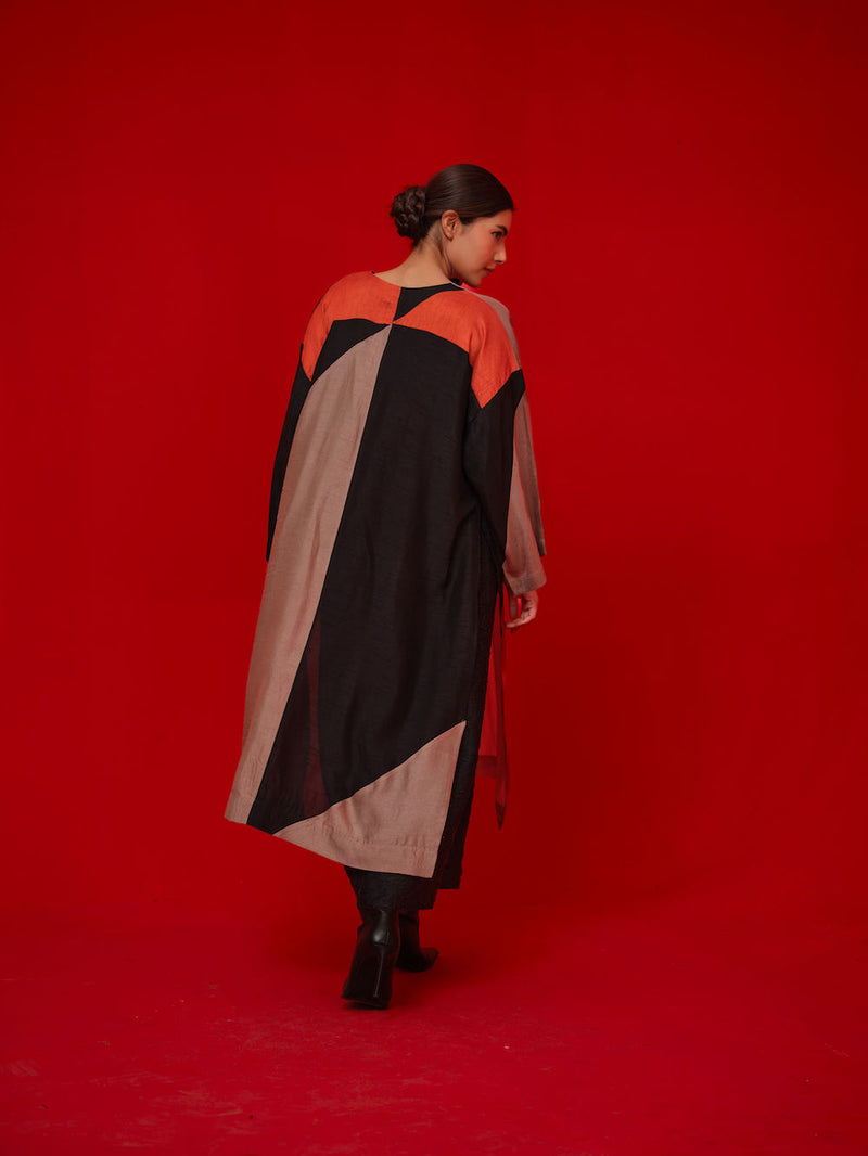 Ponder Tunic-Black + Orange + Grey mysore silk tunics/kaftan by Stoique in black, orange, grey for women Worldwide
