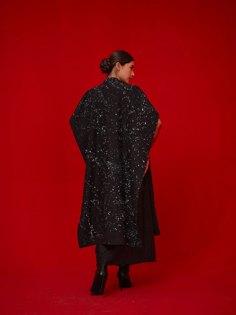Moon Beam Overlay-Black + Ivory crushed silk jacktes and overlays by Stoique in black, ivory for women Worldwide