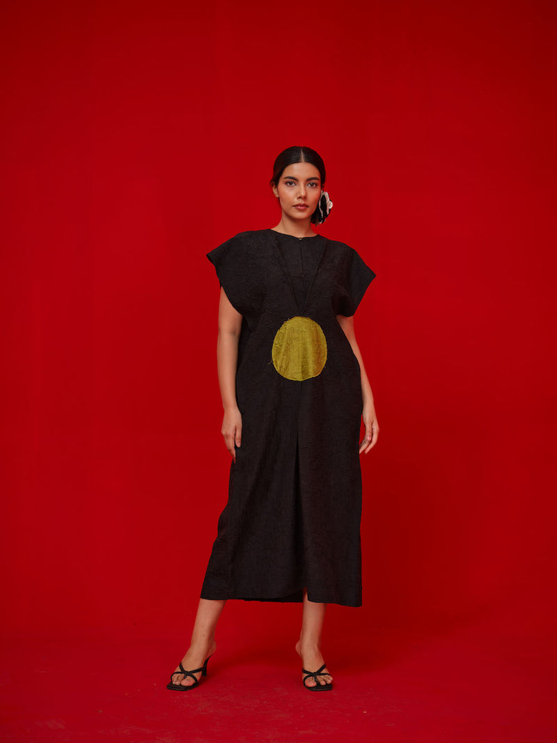 Lane Dress-Black + Leaf green crushed silk dress by Stoique in black, green for women Worldwide
