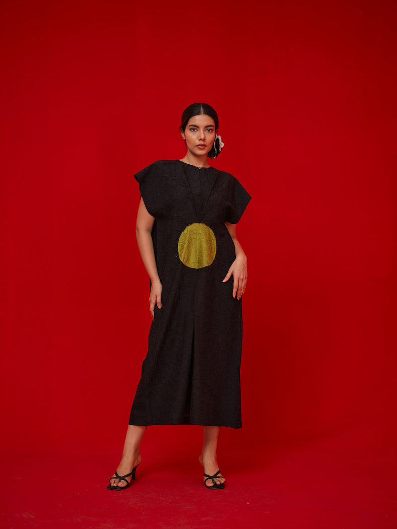 Lane Dress-Black + Leaf green crushed silk dress by Stoique in black, green for women Worldwide