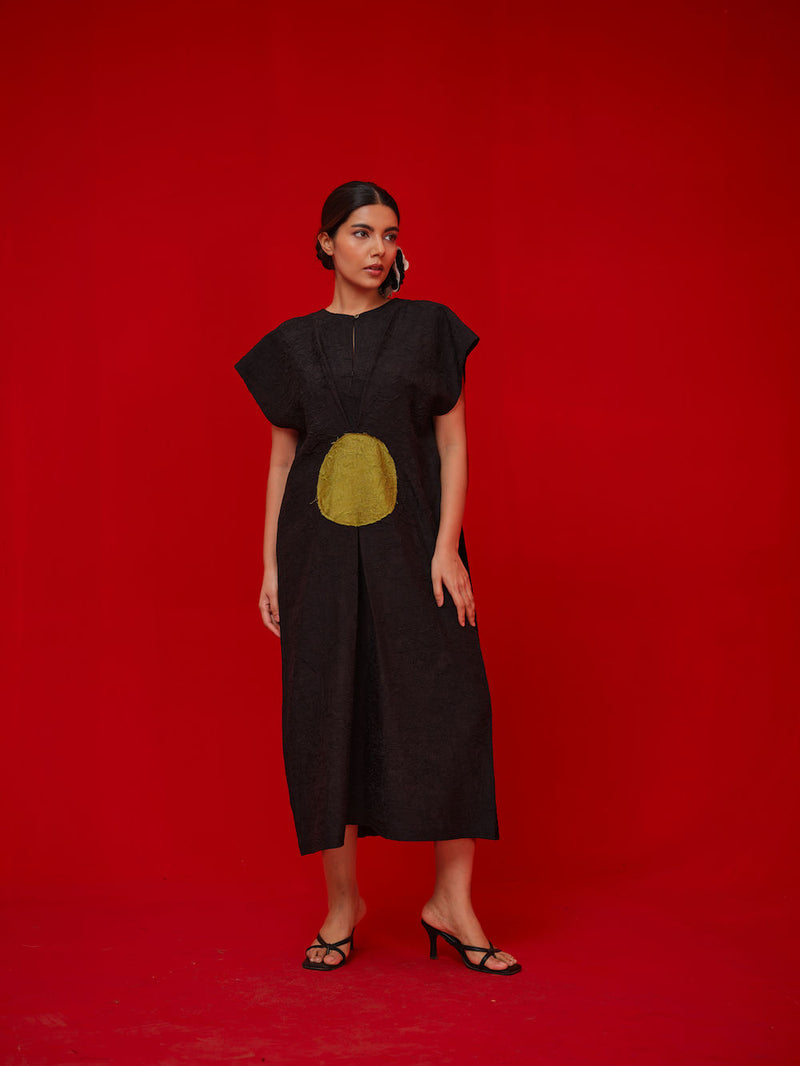 Lane Dress-Black + Leaf green crushed silk dress by Stoique in black, green for women Worldwide