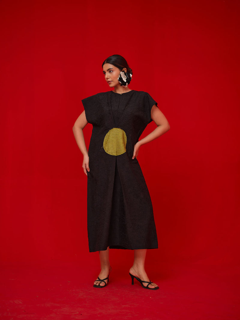 Lane Dress-Black + Leaf green crushed silk dress by Stoique in black, green for women Worldwide