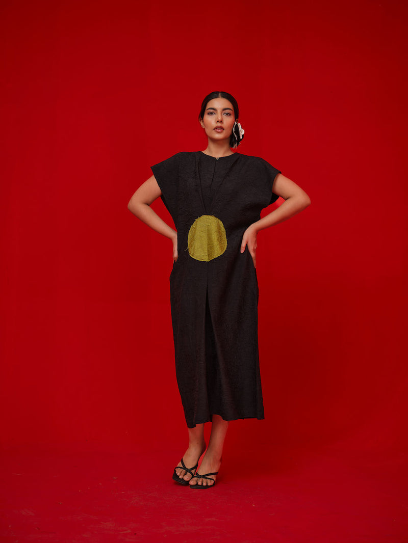 Lane Dress-Black + Leaf green crushed silk dress by Stoique in black, green for women Worldwide