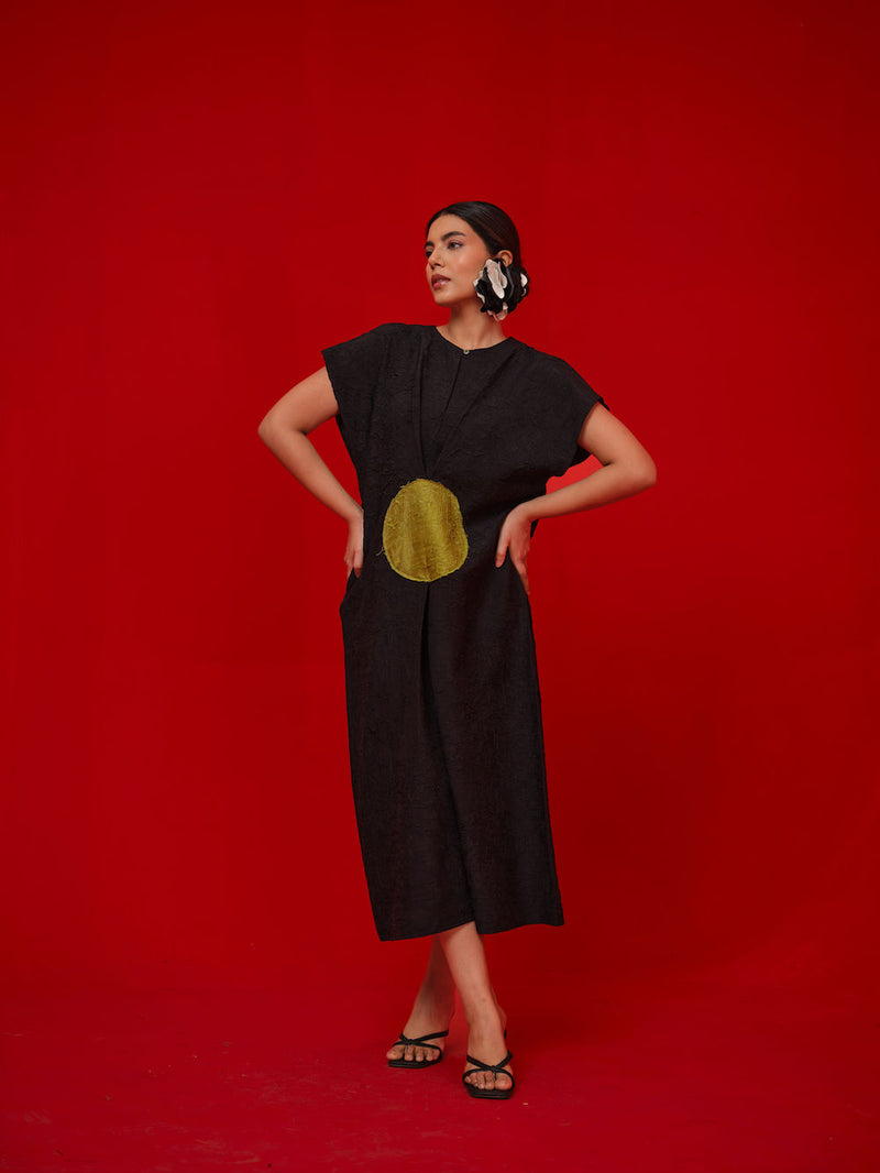 Lane Dress-Black + Leaf green crushed silk dress by Stoique in black, green for women Worldwide