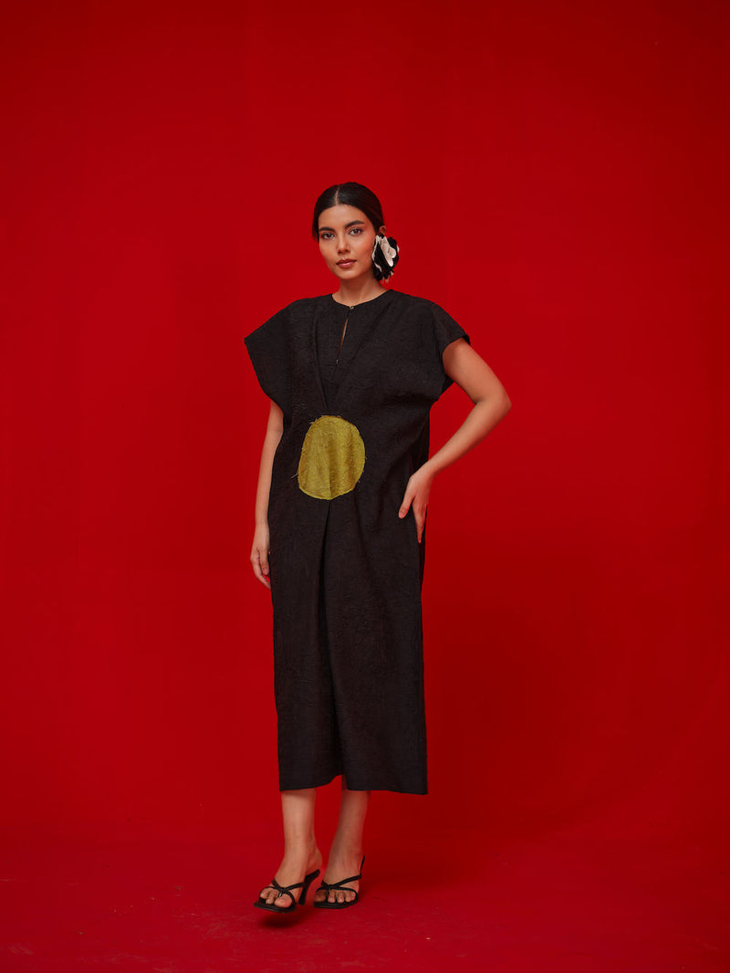 Lane Dress-Black + Leaf green crushed silk dress by Stoique in black, green for women Worldwide