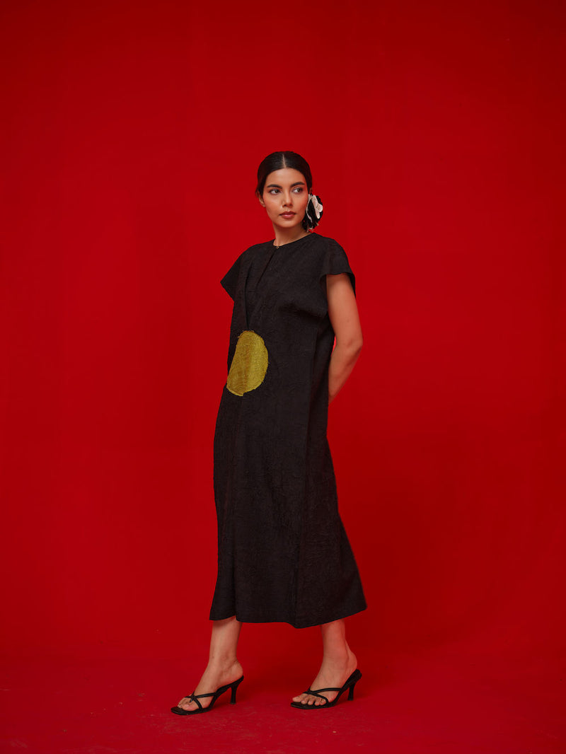 Lane Dress-Black + Leaf green crushed silk dress by Stoique in black, green for women Worldwide