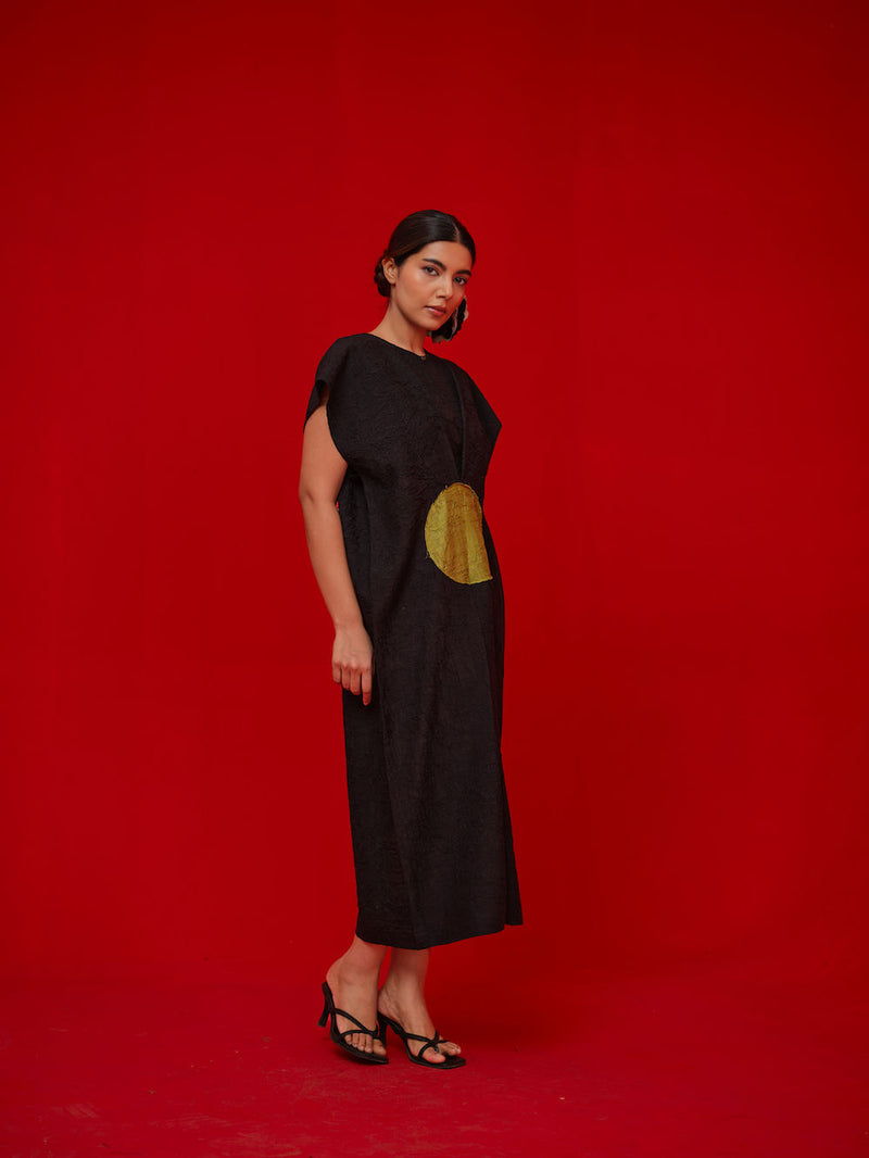 Lane Dress-Black + Leaf green crushed silk dress by Stoique in black, green for women Worldwide