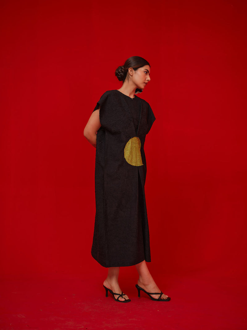Lane Dress-Black + Leaf green crushed silk dress by Stoique in black, green for women Worldwide