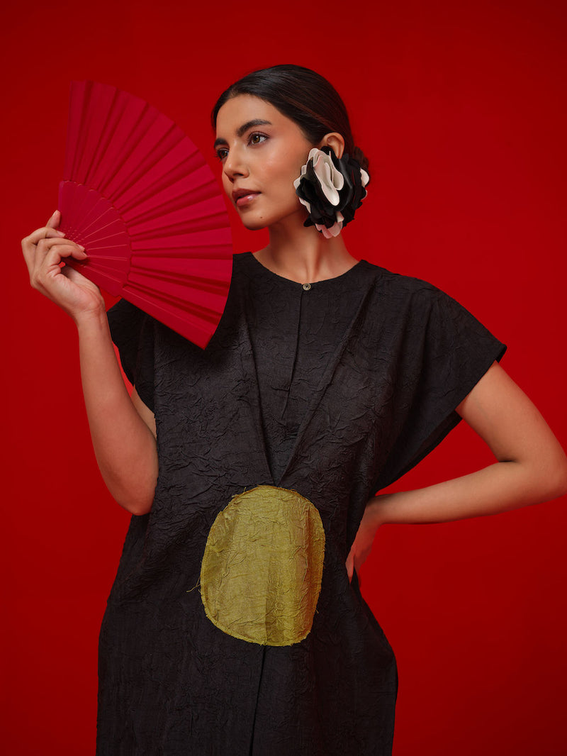 Lane Dress-Black + Leaf green crushed silk dress by Stoique in black, green for women Worldwide