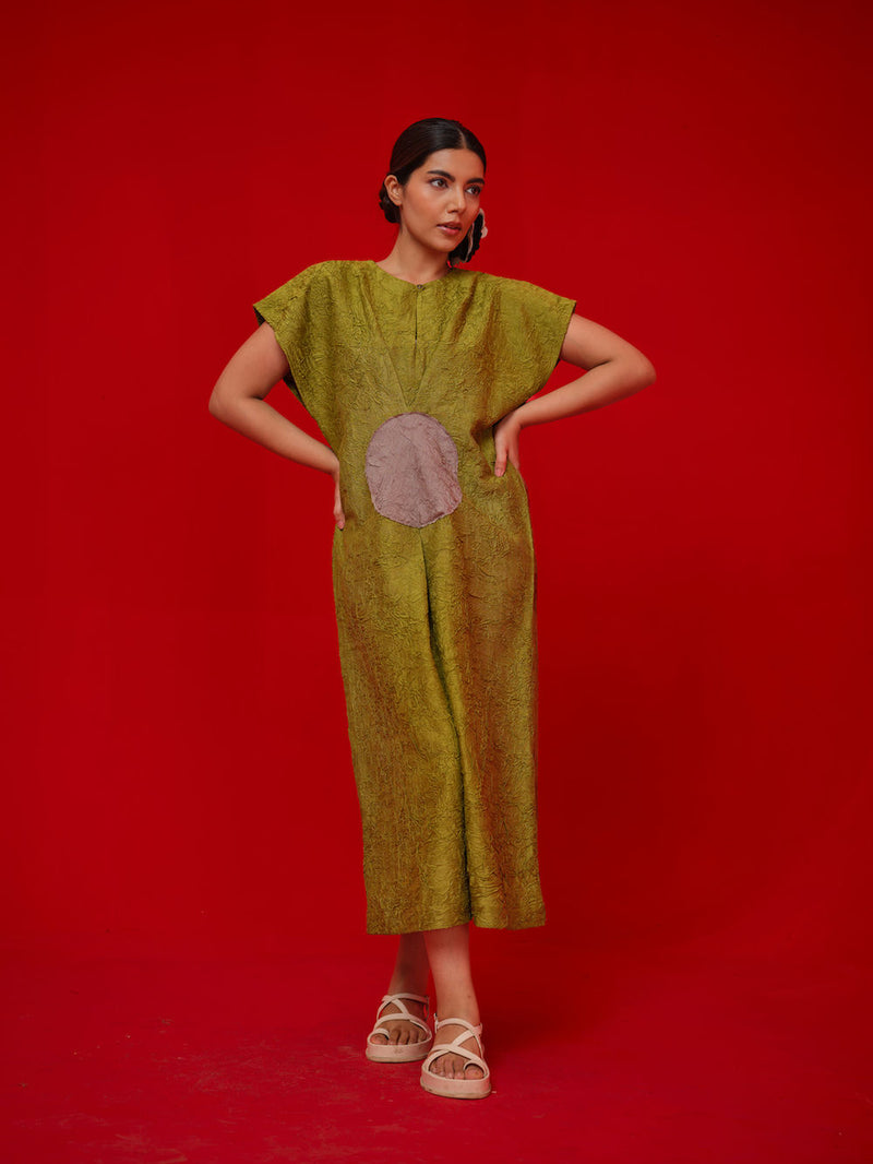 Lane Dress-Leaf green + Grey crushed silk dress by Stoique in green, grey for women Worldwide